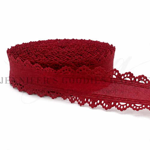 1.5", Linen Ribbon, Scalloped Edge Ribbon, RED, Lace Edge Ribbon, Hair Bow Ribbon, 1 YARD