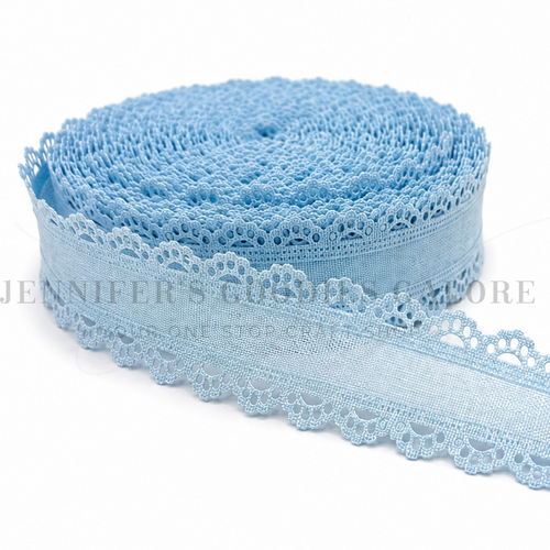 1.5", Linen Ribbon, Scalloped Edge Ribbon, LIGHT BLUE, Lace Edge Ribbon, Hair Bow Ribbon, 1 YARD