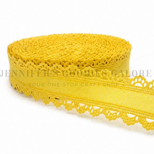 1.5", Linen Ribbon, Scalloped Edge Ribbon, SUNSHINE YELLOW, Lace Edge Ribbon, Hair Bow Ribbon, 1 YARD