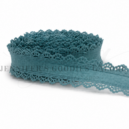 1.5", Linen Ribbon, Scalloped Edge Ribbon, PEACOCK BLUE, Lace Edge Ribbon, Hair Bow Ribbon, 1 YARD