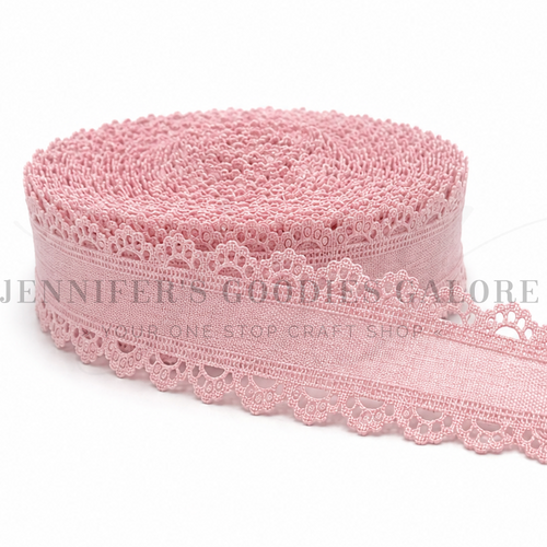 1.5", Linen Ribbon, Scalloped Edge Ribbon, BLUSH PINK, Lace Edge Ribbon, Hair Bow Ribbon, 1 YARD