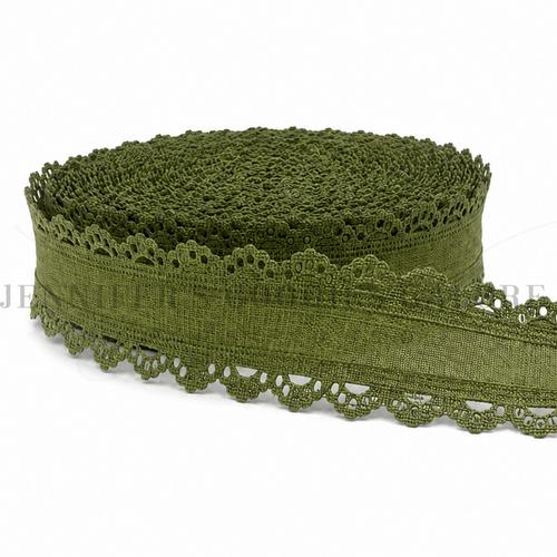 1.5", Linen Ribbon, Scalloped Edge Ribbon, OLIVE GREEN, Lace Edge Ribbon, Hair Bow Ribbon, 1 YARD 