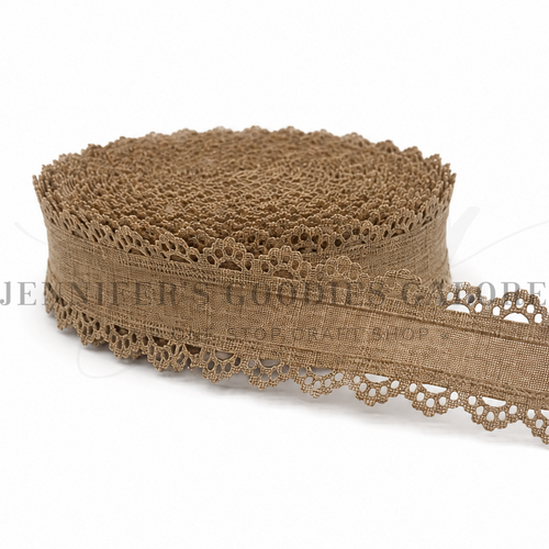 1.5", Linen Ribbon, Scalloped Edge Ribbon, WARM TAUPE, Lace Edge Ribbon, Hair Bow Ribbon, 1 YARD