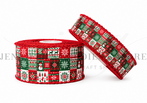 Christmas Ribbon, Moonstitch, Patchwork Ribbon, Sweater, Snowman, Hair Bow Ribbon, Wholesale Ribbon, PER YARD