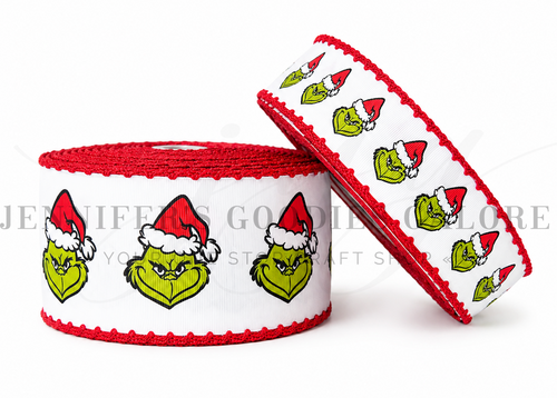 Christmas Ribbon, Moonstitch, Grinch Ribbon, Grinch Face, Hair Bow Ribbon, Wholesale Ribbon, PER YARD