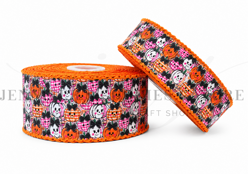 Halloween Ribbon, Moonstitch Ribbon, Pumpkin Ribbon, Orange Stitch, Pink Pumpkins, Hair Bow Ribbon, Wholesale Ribbon, PER YARD