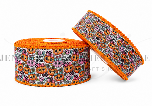 Halloween Ribbon, Moonstitch Ribbon, Pumpkin Ribbon, Too Cute to Spook, Orange Stitch, Pink Pumpkins, Hair Bow Ribbon, Wholesale Ribbon, PER YARD
