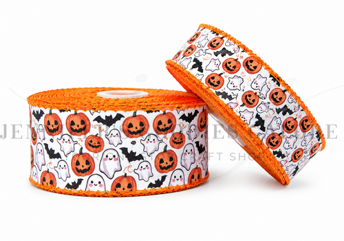 Halloween Ribbon, Moonstitch Ribbon, Pumpkin Ribbon, Ghost, Bats, Orange Stitch, Hair Bow Ribbon, Wholesale Ribbon, PER YARD