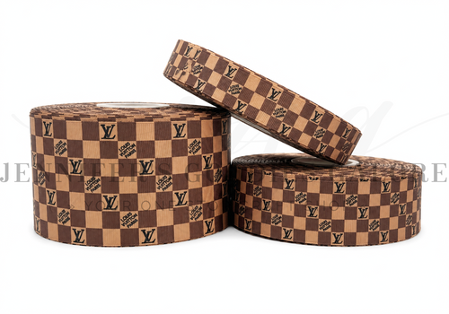 Designer Ribbon, LV Ribbon, Louis Ribbon, Vuitton Ribbon, Brown Checkered, Boujee Ribbon, Lanyard Ribbon, Hair Bow Ribbon, Wholesale Ribbon, PER YARD