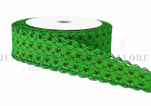 2.5", Linen Ribbon, Scalloped Edge Ribbon, Grinch, Christmas Ribbon, Lace Edge Ribbon, Hair Bow Ribbon, 1 YARD