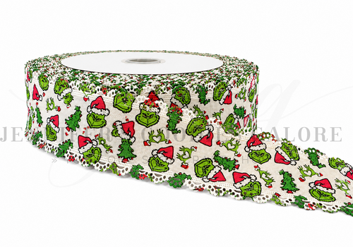 2.5", Linen Ribbon, Scalloped Edge Ribbon, The Grinch, Christmas Ribbon, Lace Edge Ribbon, Hair Bow Ribbon, 1 YARD