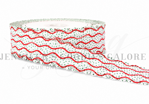 2.5", Linen Ribbon, Scalloped Edge Ribbon, Christmas Cake Stripes, Christmas Ribbon, Lace Edge Ribbon, Hair Bow Ribbon, 1 YARD
