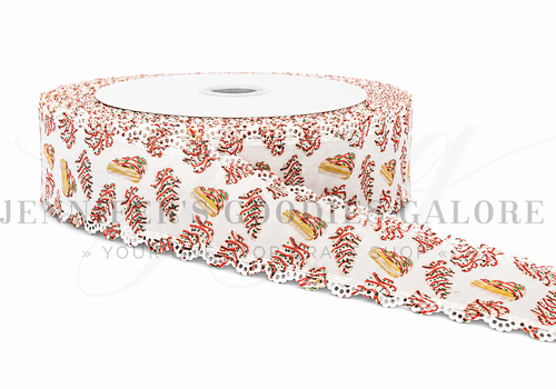 2.5", Linen Ribbon, Scalloped Edge Ribbon, Christmas Tree Cakes, Christmas Ribbon, Lace Edge Ribbon, Hair Bow Ribbon, 1 YARD