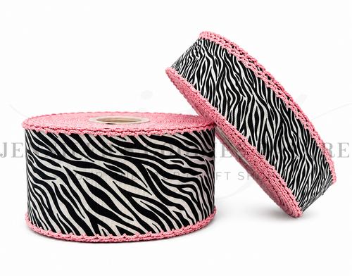 Zebra Print Ribbon, Moonstitch Ribbon, Animal Print Ribbon, Pink Stitch, Hair Bow Ribbon, Wholesale Ribbon, PER YARD