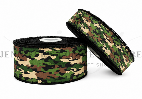 Camoflauge Ribbon, Moonstitch Ribbon, Camo Print Ribbon, Black Stitch, Hair Bow Ribbon, Wholesale Ribbon, PER YARD