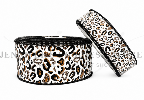 Leopard Ribbon, Moonstitch Ribbon, White Ribbon, Black Stitch, Animal Print, Hair Bow Ribbon, Wholesale Ribbon, PER YARD