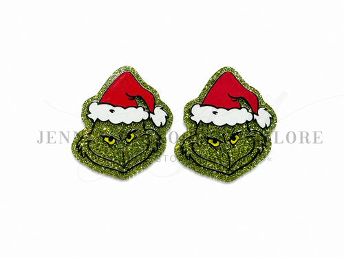 48x50mm, The Grinch Resins, Grinch Resins, Planar Resins, Green Glitter Resins, Christmas Resins, Embellishments, Resins, Flat Back Resins, Hair Bow Centers, Cabochons, Wholesale Resins, 2PCS