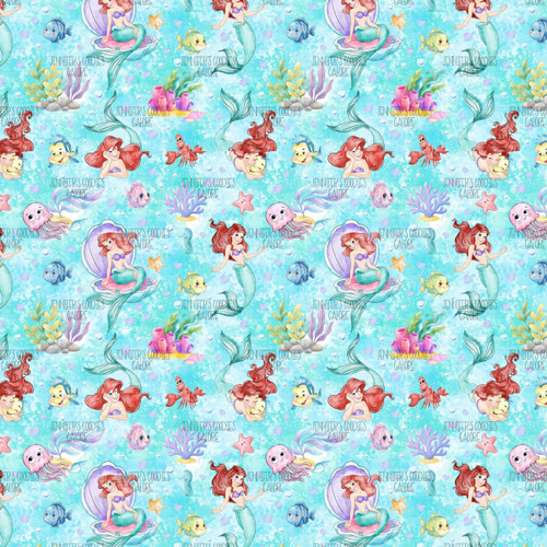 (ariel65397) 9x12", Princess Leather, Ariel Leather, Custom Printed Leather, Under the Sea, Patent, Key FOB Leather, Vinyl, Faux, Glitter, Litchi, DIY Leather Bows, 1 SHEET 