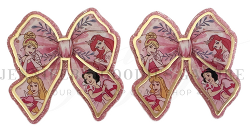 70mm, Princess Resins, Planar Resins, Aurora, Snow White, Ariel, Cinderella, Coquette Bow, Pink Glitter, Badge Reel Resins, Flat Back Resins, Cabochons, Hair Bow Centers, 2PC