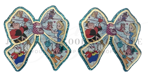 70mm, Princess Resins, Planar Resins, Alice in Wonderland, Coquette Bow, Blue Glitter, Badge Reel Resins, Flat Back Resins, Cabochons, Hair Bow Centers, 2PC