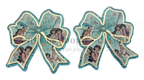 70mm, Princess Resins, Planar Resins, Jasmine, Aladdin, Coquette Bow, Blue Glitter, Badge Reel Resins, Flat Back Resins, Cabochons, Hair Bow Centers, 2PC