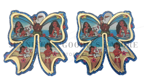 70mm, Princess Resins, Planar Resins, Moana, Coquette Bow, Blue Glitter, Badge Reel Resins, Flat Back Resins, Cabochons, Hair Bow Centers, 2PC