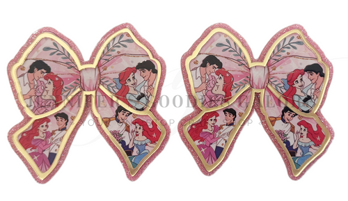 70mm, Princess Resins, Planar Resins, Ariel, Coquette Bow, Pink Glitter, Badge Reel Resins, Flat Back Resins, Cabochons, Hair Bow Centers, 2PC