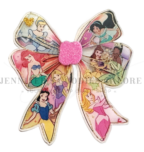 3", Princess Shakers, Cinderella, Snow White, Ariel, Tiana, Layered Flat Back Resins, Cabochon, Die Cut Resins, Bow Embellishments, DIY Badge Reel Accessories, 1PC