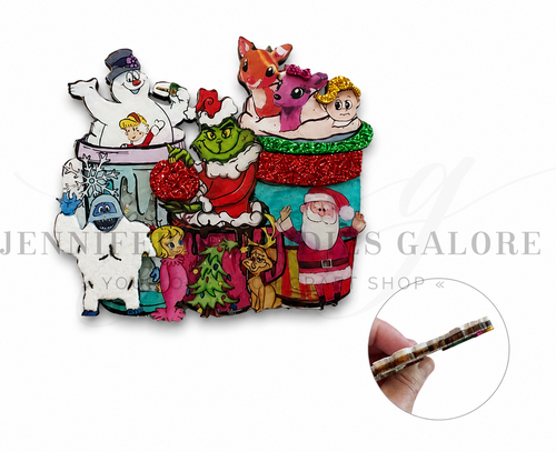 3", Christmas Shakers, Glitter Shaker Pattern, Christmas Resins, Rudolph, Snowman, Grinch, Santa, Die Cut Resin, Big Bow Shaker, Cabochon, Die Cut, Bow Embellishments, DIY Badge Reel Accessories, 1 PC