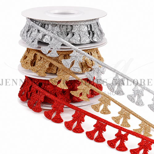 1", Christmas Rick Rack, Christmas Bells Ribbon, Christmas Trim, Glitter, Ric Rac, Wholesale, PER YARD 