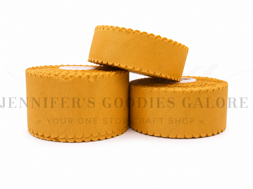 Scallop Ribbon, OLD GOLD, Wavy Edge Ribbon, Grosgrain, Hair Bow Ribbon, Wedding Decor, Gift Wrapping, Scrapbooking, Wholesale, PER YAR