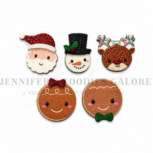 SMALL Wooden Embellishments, Christmas Laser-Cut Wooden Embellishments, Printed Wood, Glitter Wooden Embellishments, Wooden Characters, Hair Bow Centers, DIY Earrings, 5 PC SET