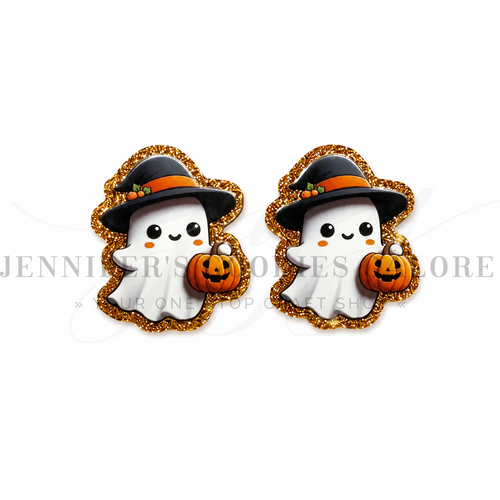 40mm, Ghost Resins, Gold Glitter Resins, Fall Resins, Halloween Resins, Flat Back Resins, Hair Bow Centers, Cabochons, Wholesale Resins, 2PCS
