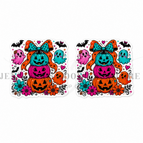 40mm, Pumpkin Resins, Halloween Resins, Teal Pumpkin, Floral, Flat Back, Badge Reel Resins, Hair Bow Centers, Cabochons, Wholesale Resins, 2PC (2214)
