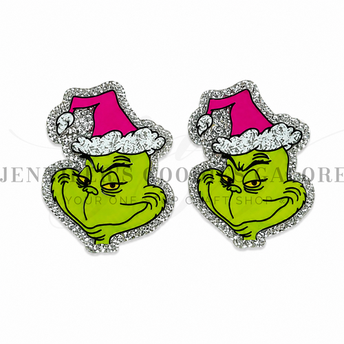 40x50mm, The Grinch Resins, Grinch Resins, Planar Resins, Silver Glitter, Christmas Resins, Embellishments, Resins, Flat Back Resins, Hair Bow Centers, Cabochons, Wholesale Resins, 2PCS 