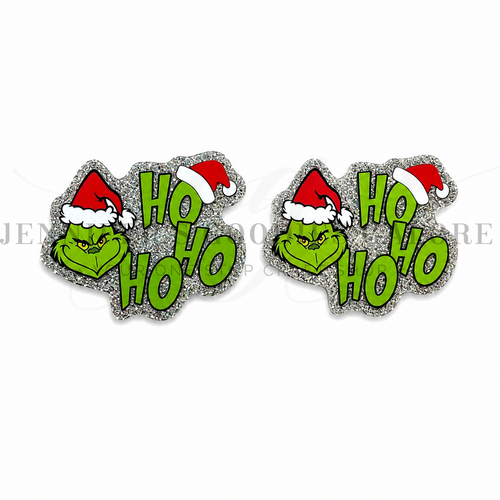 41x50mm, The Grinch Resins, Grinch Resins, Planar Resins, Silver Glitter, Ho Ho Ho, Christmas Resins, Embellishments, Resins, Flat Back Resins, Hair Bow Centers, Cabochons, Wholesale Resins, 2PCS 