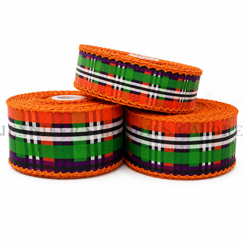 Halloween Ribbon, Moonstitch Ribbon, Plaid Ribbon, Gingham, Tangerine Stitch, Hair Bow Ribbon, Wholesale Ribbon, PER YARD