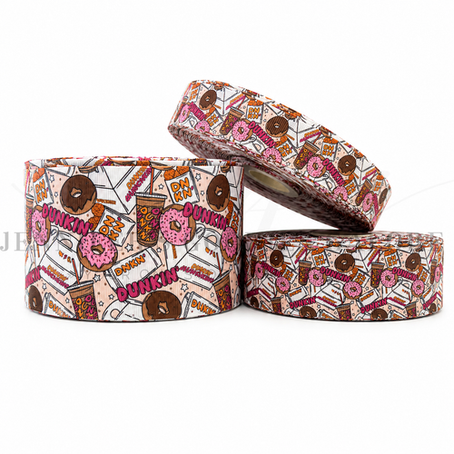 Dunkin' Ribbon, Coffee Ribbon, Drink Ribbon, Donut Ribbon, Hair Bow Ribbon, Grosgrain Ribbon, Wholesale, PER YARD