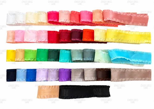 1.5", Double Ruffle Ribbon, Satin, Ruffle Edge, Hair Bow Ribbon, Gift Wrapping, Crafts, Wholesale, PER YARD