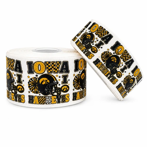 Football Ribbon, Iowa, Hawkeyes, Sports Ribbon, Hair Bow Ribbon, Wholesale, PER YARD