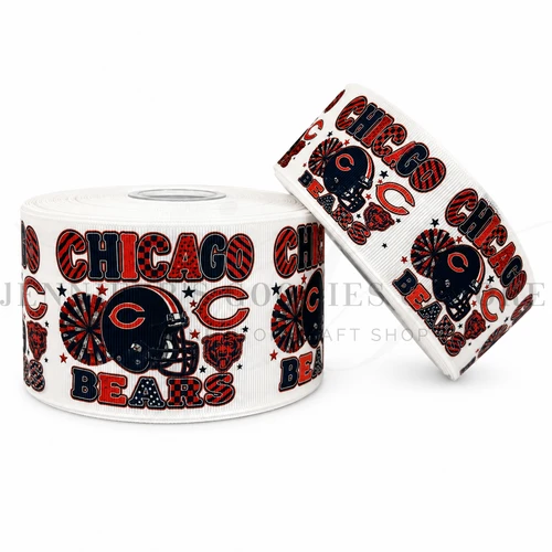 Football Ribbon, Chicago, Bears, Sports Ribbon, Hair Bow Ribbon, Wholesale, PER YARD