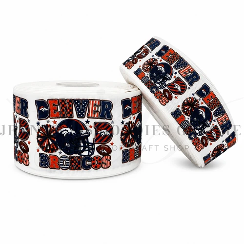 Football Ribbon, Denver, Broncos, Sports Ribbon, Hair Bow Ribbon, Wholesale, PER YARD