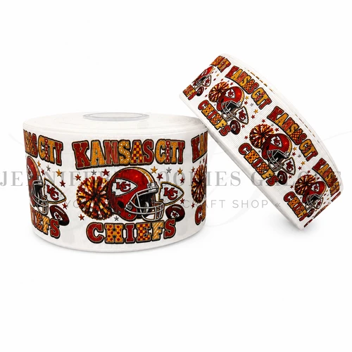 Football Ribbon, Kansas City, Chiefs, Sports Ribbon, Hair Bow Ribbon, Wholesale, PER YARD