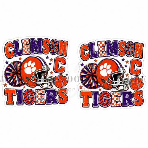 40mm, Football Resins, Planar Resins, Clemson Tigers, Flat Backs, Embellishments, Badge Reel Resins, Hair Bow Centers, Cabochons, Wholesale Resins, 2PCS 