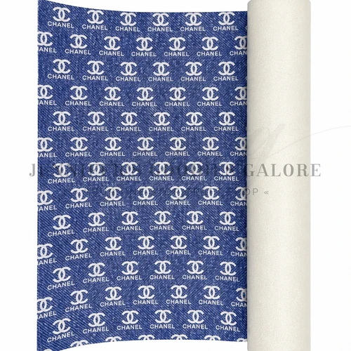 12x53.5", Fashion Designer Leather, Chanel Leather Roll, Denim, Double Sided, White Glitter, Key FOB Leather, Hair Bow Leather, 1 ROLL