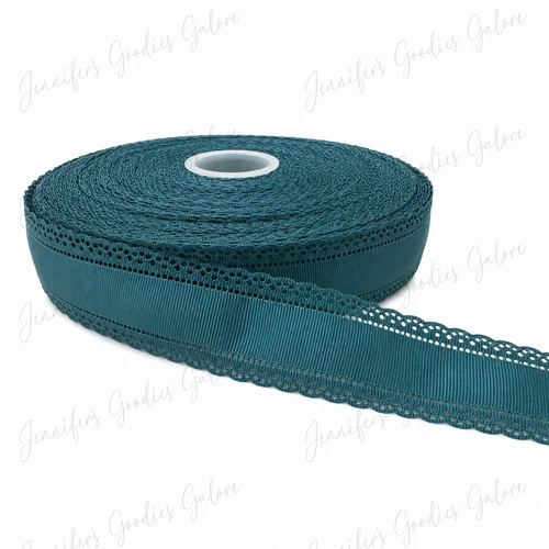 1.5", Scalloped Edge Ribbon, TEAL, Eyelet Edge Ribbon, Lace Edge Ribbon, Hair Bow Ribbon, 1 YARD
