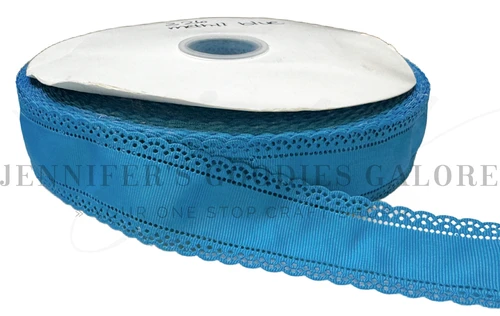 1.5", Scalloped Edge Ribbon, METHYL BLUE, Eyelet Edge Ribbon, Lace Edge Ribbon, Hair Bow Ribbon, 1 YARD