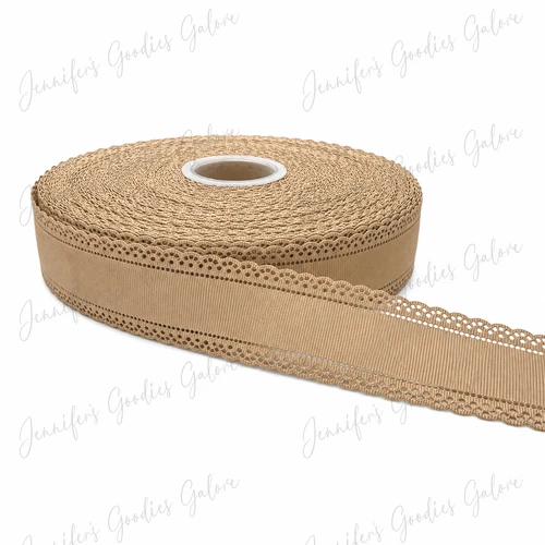 1.5", Scalloped Edge Ribbon, LATTE, Eyelet Edge Ribbon, Lace Edge Ribbon, Hair Bow Ribbon, 1 YARD