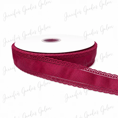 1.5", Scalloped Edge Ribbon, SHERRY, Eyelet Edge Ribbon, Lace Edge Ribbon, Hair Bow Ribbon, 1 YARD