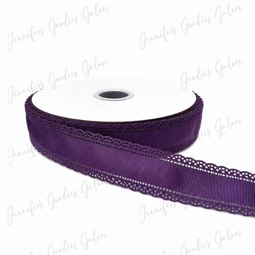 1.5", Scalloped Edge Ribbon, PLUM, Eyelet Edge Ribbon, Lace Edge Ribbon, Hair Bow Ribbon, 1 YARD